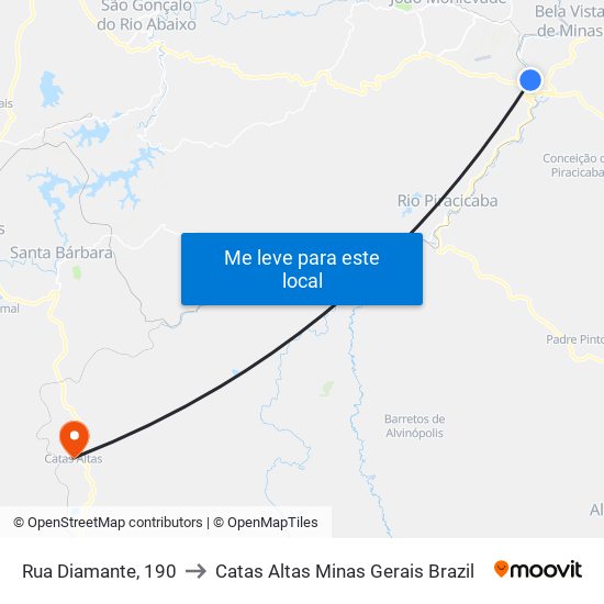 Rua Diamante, 190 to Catas Altas Minas Gerais Brazil map