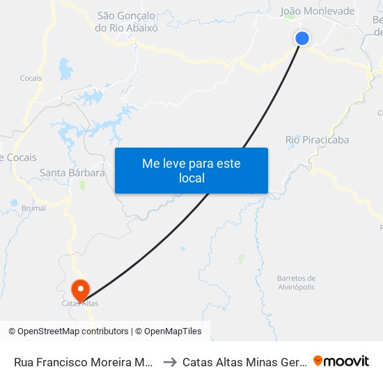 Rua Francisco Moreira Machado, 46 to Catas Altas Minas Gerais Brazil map