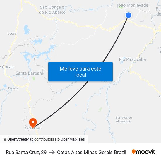 Rua Santa Cruz, 29 to Catas Altas Minas Gerais Brazil map