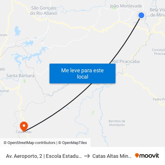 Av. Aeroporto, 2 | Escola Estadual Doutor Geraldo Parreiras to Catas Altas Minas Gerais Brazil map