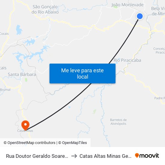 Rua Doutor Geraldo Soares De Sá, 28 to Catas Altas Minas Gerais Brazil map