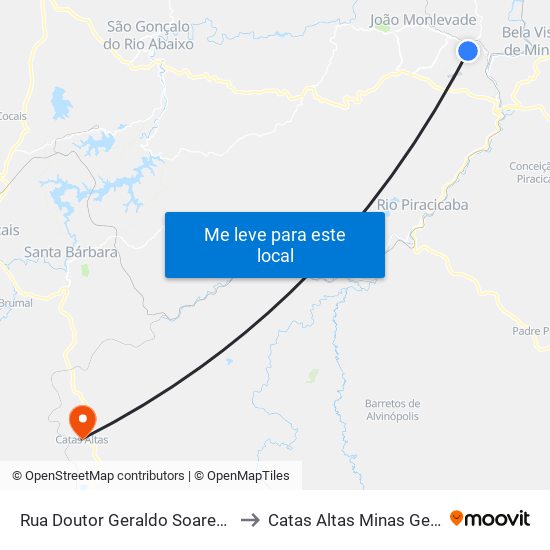 Rua Doutor Geraldo Soares De Sá, 900 to Catas Altas Minas Gerais Brazil map