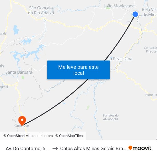 Av. Do Contorno, 505 to Catas Altas Minas Gerais Brazil map