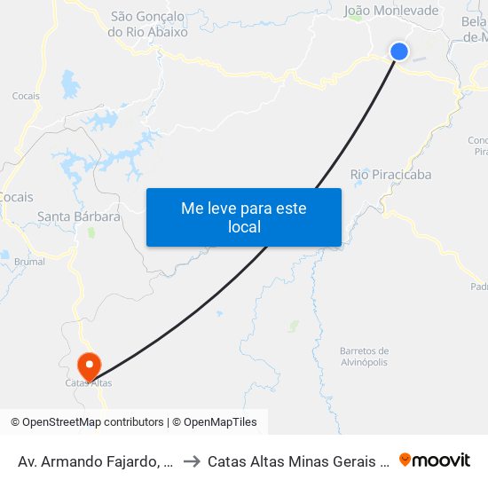 Av. Armando Fajardo, 3500 to Catas Altas Minas Gerais Brazil map