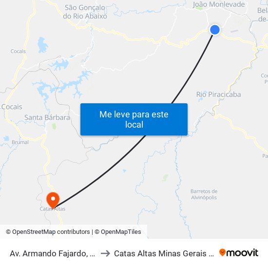 Av. Armando Fajardo, 4543 to Catas Altas Minas Gerais Brazil map