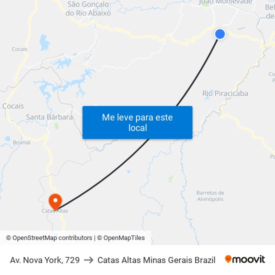 Av. Nova York, 729 to Catas Altas Minas Gerais Brazil map