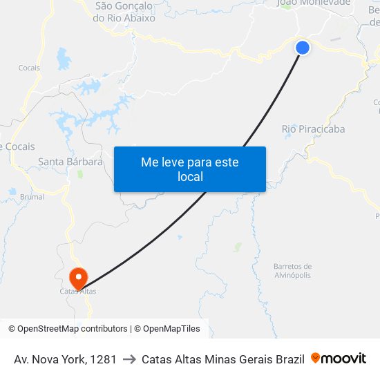 Av. Nova York, 1281 to Catas Altas Minas Gerais Brazil map