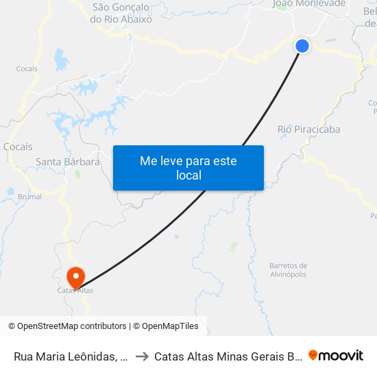 Rua Maria Leônidas, 435 to Catas Altas Minas Gerais Brazil map