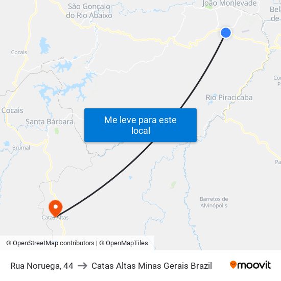 Rua Noruega, 44 to Catas Altas Minas Gerais Brazil map