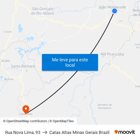 Rua Nova Lima, 93 to Catas Altas Minas Gerais Brazil map
