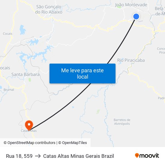 Rua 18, 559 to Catas Altas Minas Gerais Brazil map