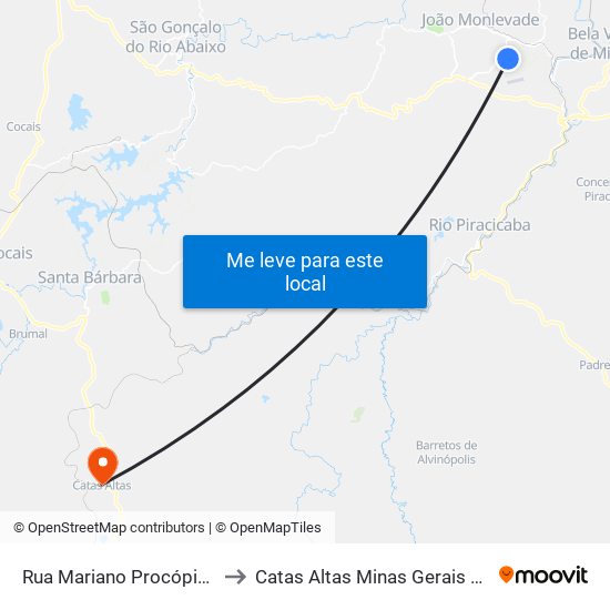 Rua Mariano Procópio, 88 to Catas Altas Minas Gerais Brazil map