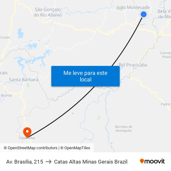 Av. Brasília, 215 to Catas Altas Minas Gerais Brazil map