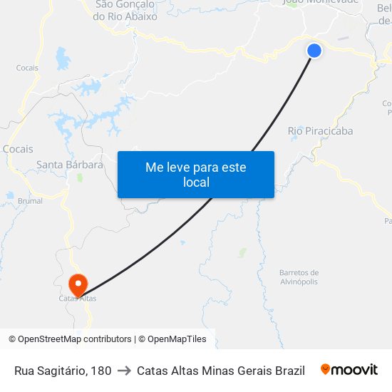 Rua Sagitário, 180 to Catas Altas Minas Gerais Brazil map