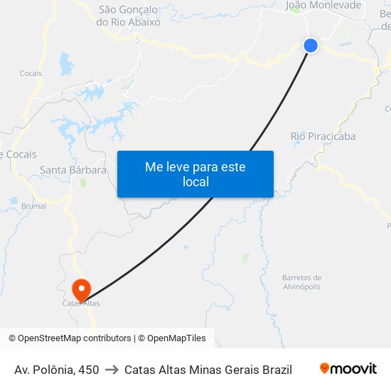 Av. Polônia, 450 to Catas Altas Minas Gerais Brazil map