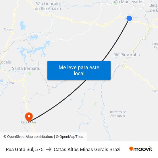 Rua Gata Sul, 575 to Catas Altas Minas Gerais Brazil map