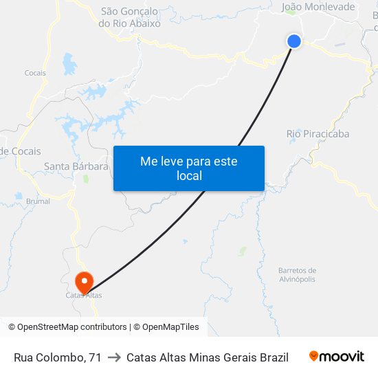 Rua Colombo, 71 to Catas Altas Minas Gerais Brazil map