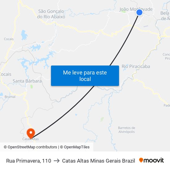Rua Primavera, 110 to Catas Altas Minas Gerais Brazil map