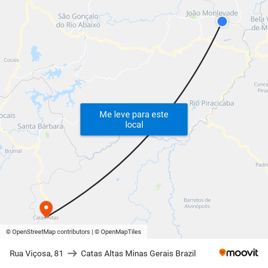 Rua Viçosa, 81 to Catas Altas Minas Gerais Brazil map