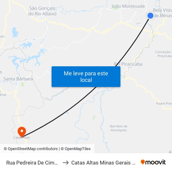 Rua Pedreira De Cima, 49 to Catas Altas Minas Gerais Brazil map