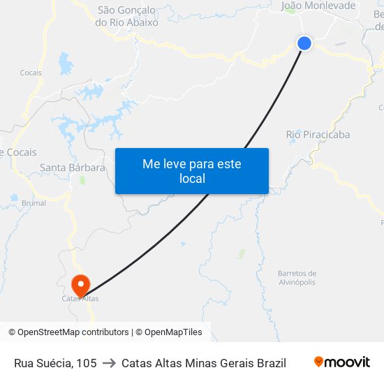 Rua Suécia, 105 to Catas Altas Minas Gerais Brazil map