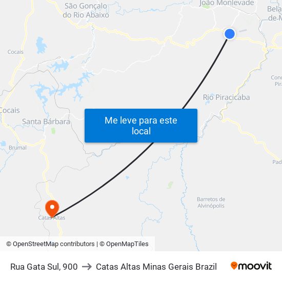 Rua Gata Sul, 900 to Catas Altas Minas Gerais Brazil map