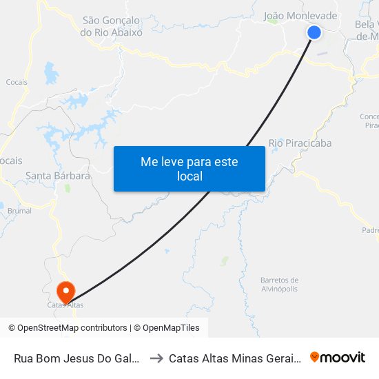 Rua Bom Jesus Do Galho, 760 to Catas Altas Minas Gerais Brazil map