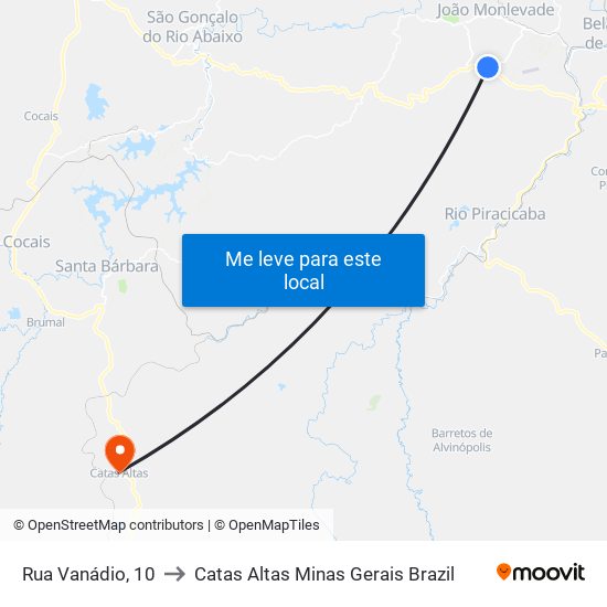 Rua Vanádio, 10 to Catas Altas Minas Gerais Brazil map