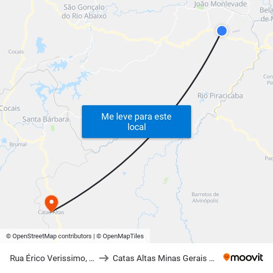 Rua Érico Verissimo, 114 to Catas Altas Minas Gerais Brazil map