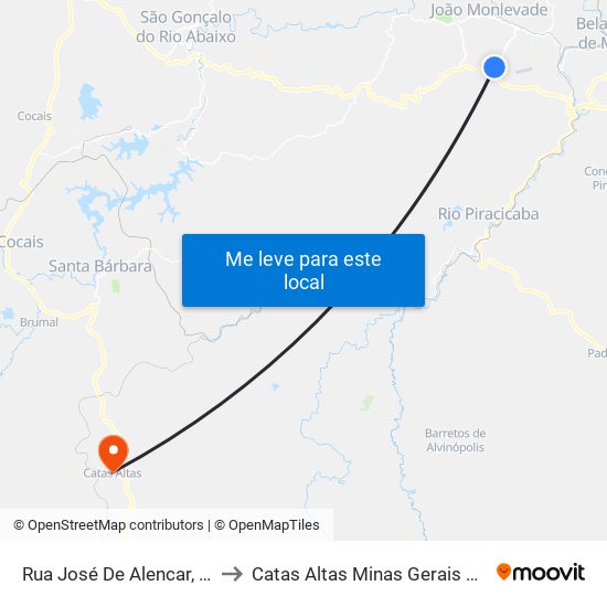 Rua José De Alencar, 320 to Catas Altas Minas Gerais Brazil map