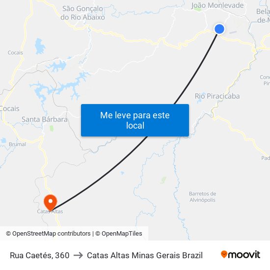 Rua Caetés, 360 to Catas Altas Minas Gerais Brazil map