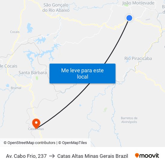 Av. Cabo Frio, 237 to Catas Altas Minas Gerais Brazil map