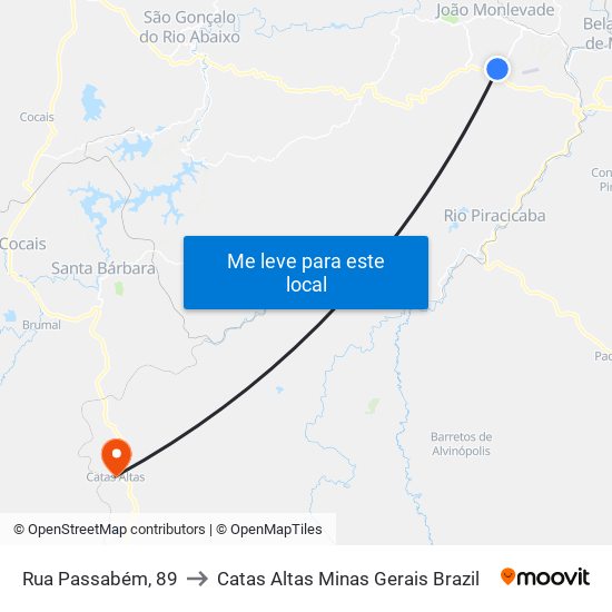 Rua Passabém, 89 to Catas Altas Minas Gerais Brazil map