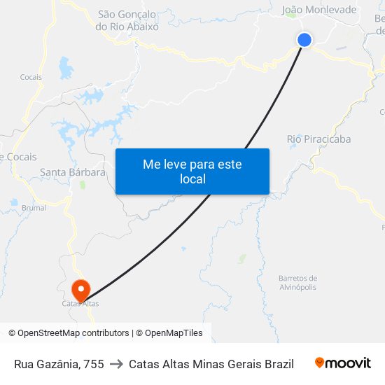 Rua Gazânia, 755 to Catas Altas Minas Gerais Brazil map