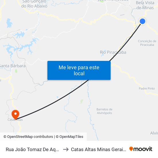 Rua João Tomaz De Aquino, 31 to Catas Altas Minas Gerais Brazil map