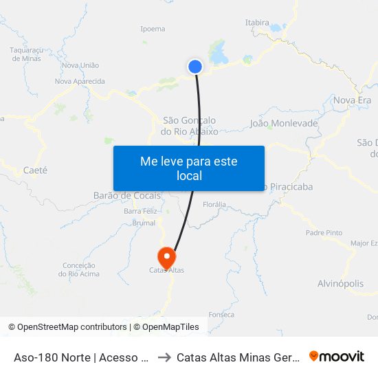 Aso-180 Norte | Acesso A Timirim to Catas Altas Minas Gerais Brazil map