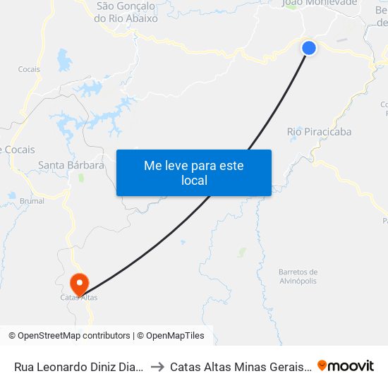 Rua Leonardo Diniz Dias, 513 to Catas Altas Minas Gerais Brazil map