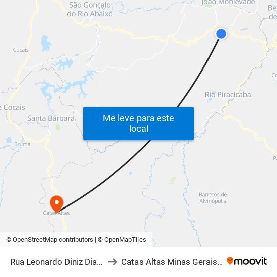 Rua Leonardo Diniz Dias, 369 to Catas Altas Minas Gerais Brazil map