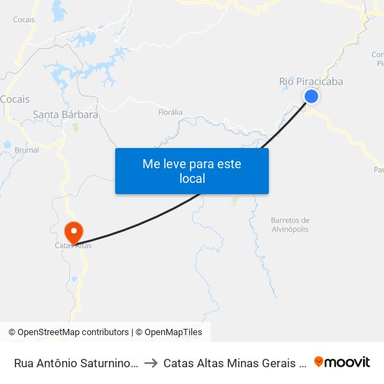 Rua Antônio Saturnino, 598 to Catas Altas Minas Gerais Brazil map