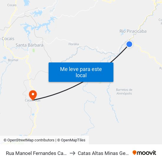 Rua Manoel Fernandes Carneiro, 400 to Catas Altas Minas Gerais Brazil map