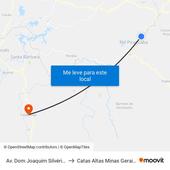 Av. Dom Joaquim Silvério, 2408 to Catas Altas Minas Gerais Brazil map
