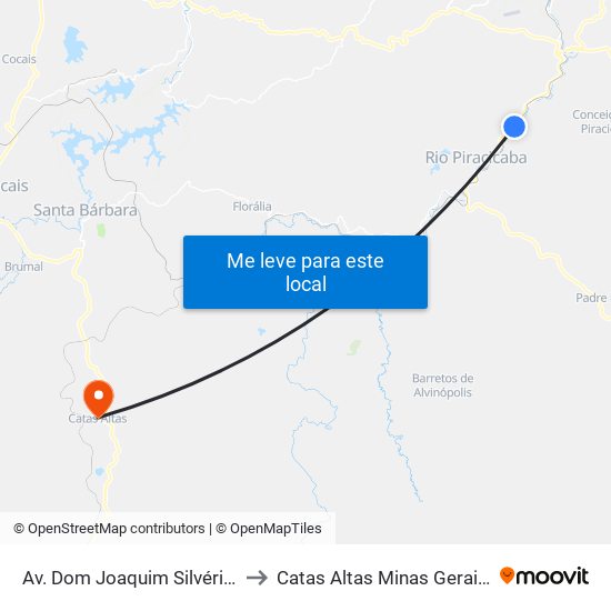 Av. Dom Joaquim Silvério, 3513 to Catas Altas Minas Gerais Brazil map
