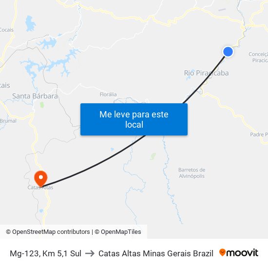 Mg-123, Km 5,1 Sul to Catas Altas Minas Gerais Brazil map