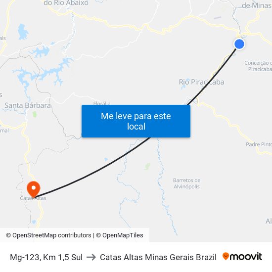 Mg-123, Km 1,5 Sul to Catas Altas Minas Gerais Brazil map