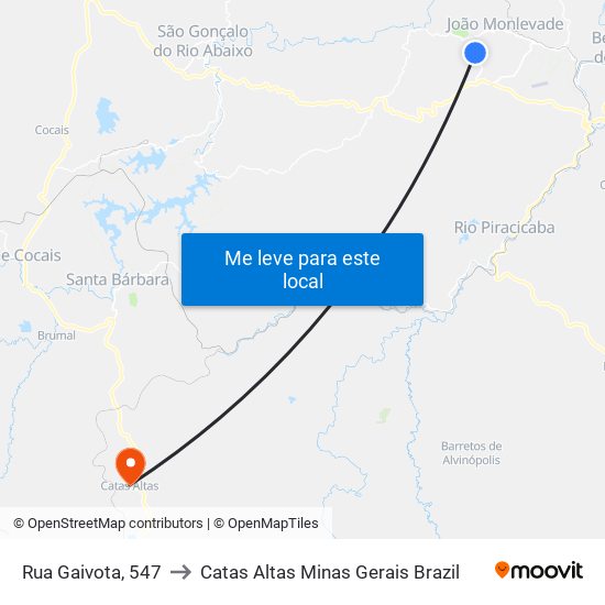 Rua Gaivota, 547 to Catas Altas Minas Gerais Brazil map