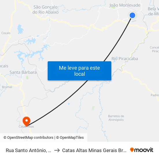 Rua Santo Antônio, 50 to Catas Altas Minas Gerais Brazil map