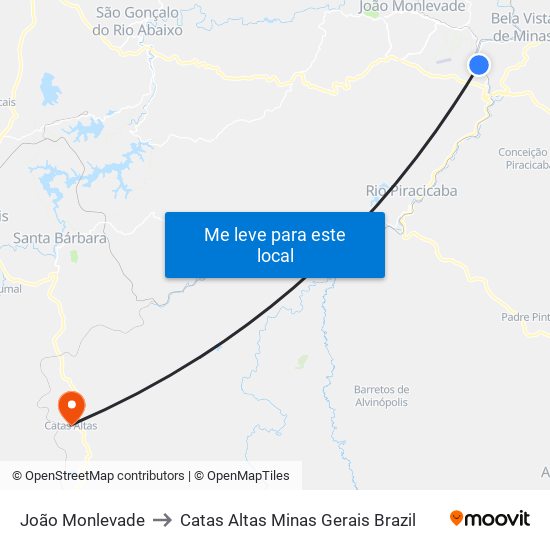 João Monlevade to Catas Altas Minas Gerais Brazil map