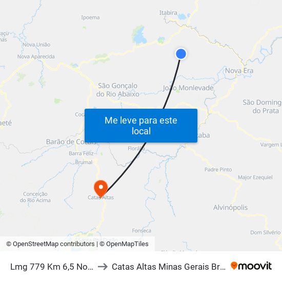 Lmg 779 Km 6,5 Norte to Catas Altas Minas Gerais Brazil map