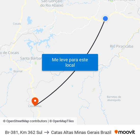 Br-381, Km 362 Sul to Catas Altas Minas Gerais Brazil map