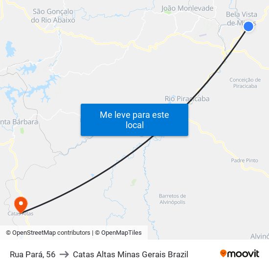 Rua Pará, 56 to Catas Altas Minas Gerais Brazil map